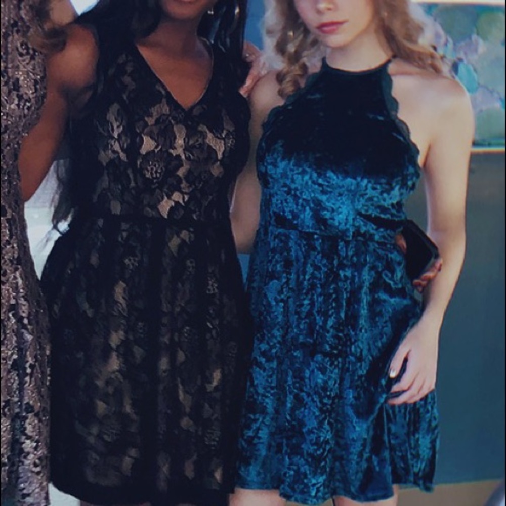 Crushed Velvet Halter Dress with lace detailing